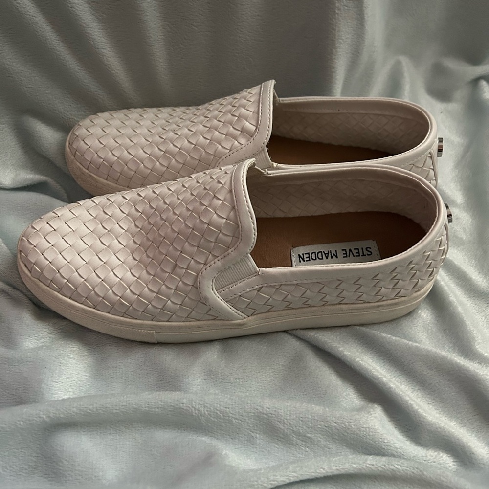Steve Madden Cream Woven Slip-On Shoes